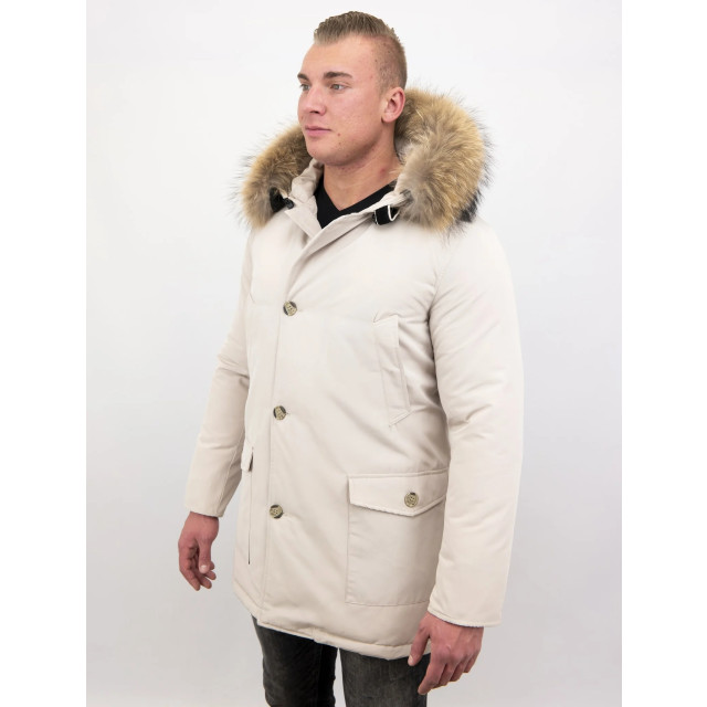 Enos Winterjas parka met grote echte bontkraag beige PI-7169-R large
