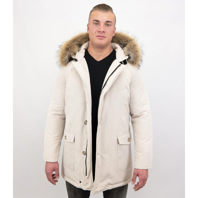Enos Winterjas parka met grote echte bontkraag beige PI-7169-R large
