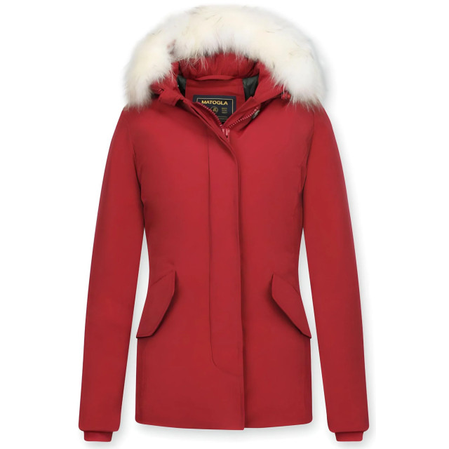 Matogla Korte winterjas met te echte bontkraag rood 5897R large
