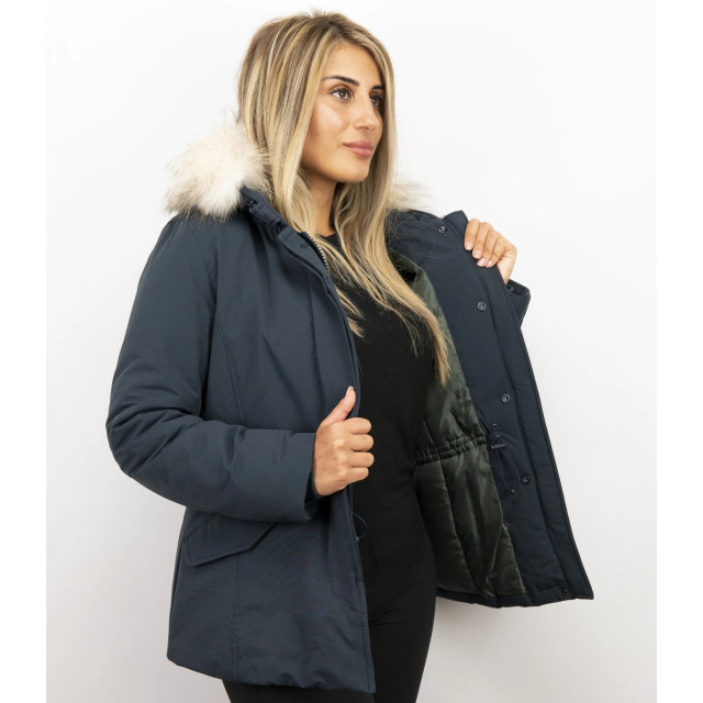 Matogla Blauwe winterjas bontkraag 5897B large
