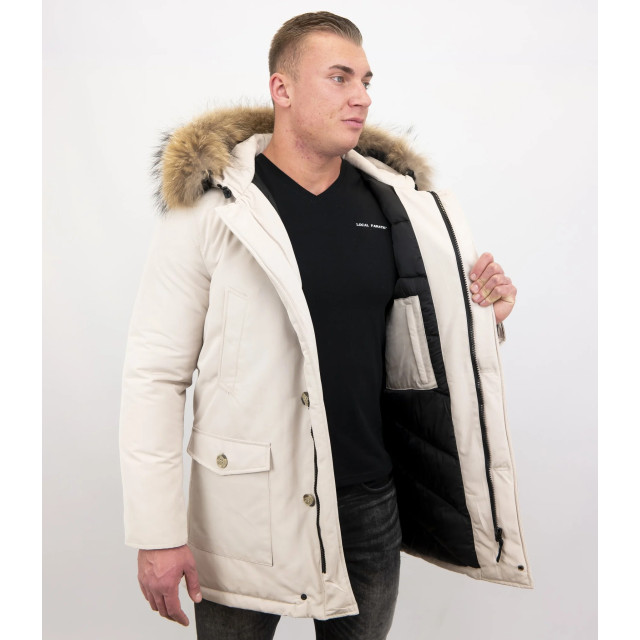 Enos Winterjas parka met grote echte bontkraag beige PI-7169-R large