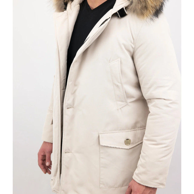 Enos Winterjas parka met grote echte bontkraag beige PI-7169-R large