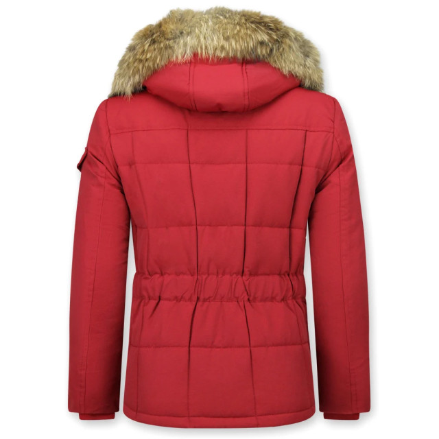 Beluomo Rode winterjas grote bontkraag parka 5191R large