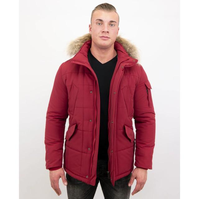 Beluomo Rode winterjas grote bontkraag parka 5191R large