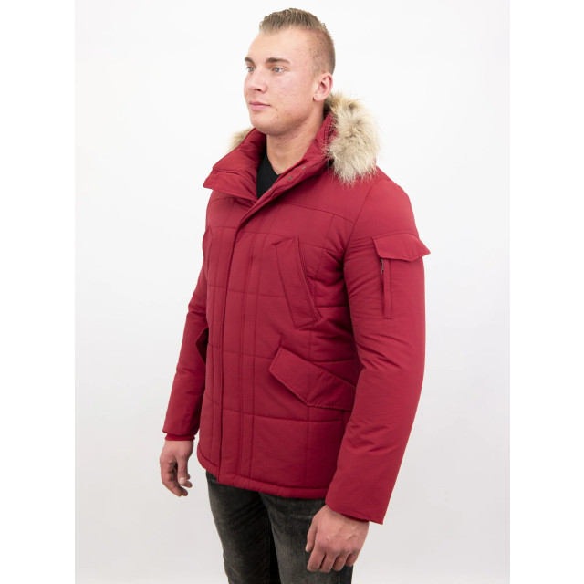 Beluomo Rode winterjas grote bontkraag parka 5191R large