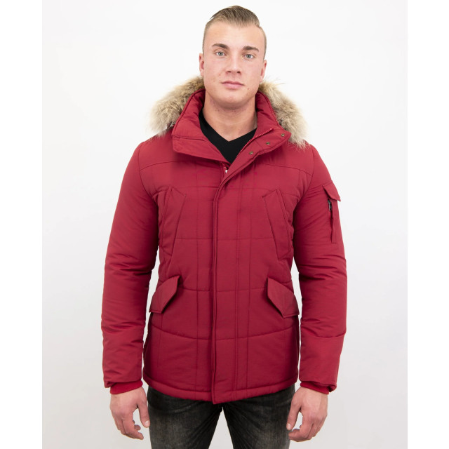 Beluomo Rode winterjas grote bontkraag parka 5191R large