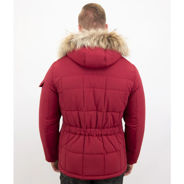 Beluomo Rode winterjas grote bontkraag parka 5191R large