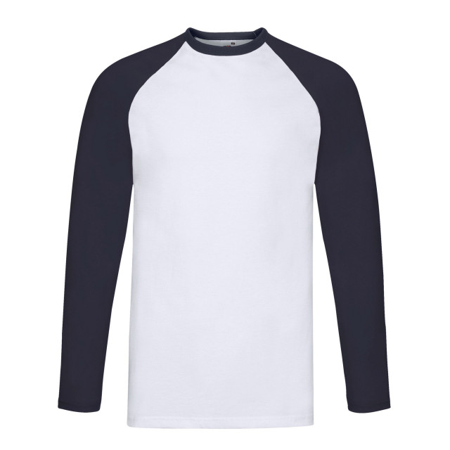 Fruit of the Loom Heren baseball t-shirt met lange mouwen UTLT1783_whitedeepnavy large