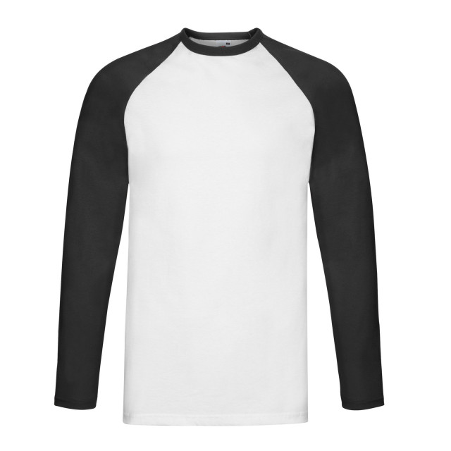 Fruit of the Loom Heren baseball t-shirt met lange mouwen UTLT1783_whiteblack large