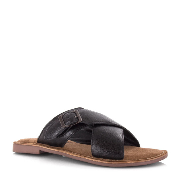 Lazamani leren mules black met gekruis platte sandalen dames LA75323 large