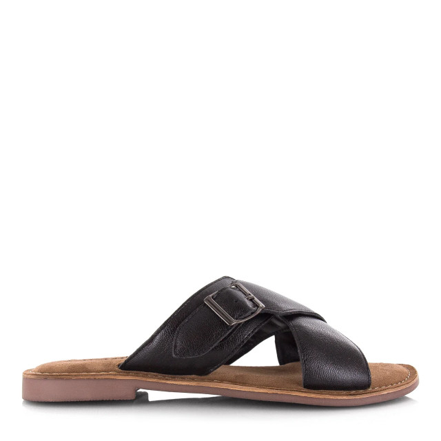 Lazamani leren mules black met gekruis platte sandalen dames LA75323 large
