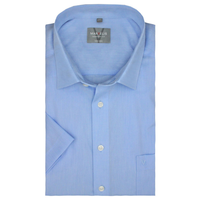 Marvelis Heren chambray comfort overhemd met korte mouwen UTLT5683_blue large Marvelis Heren chambray comfort overhemd met korte mouwen UTLT5683_blue large