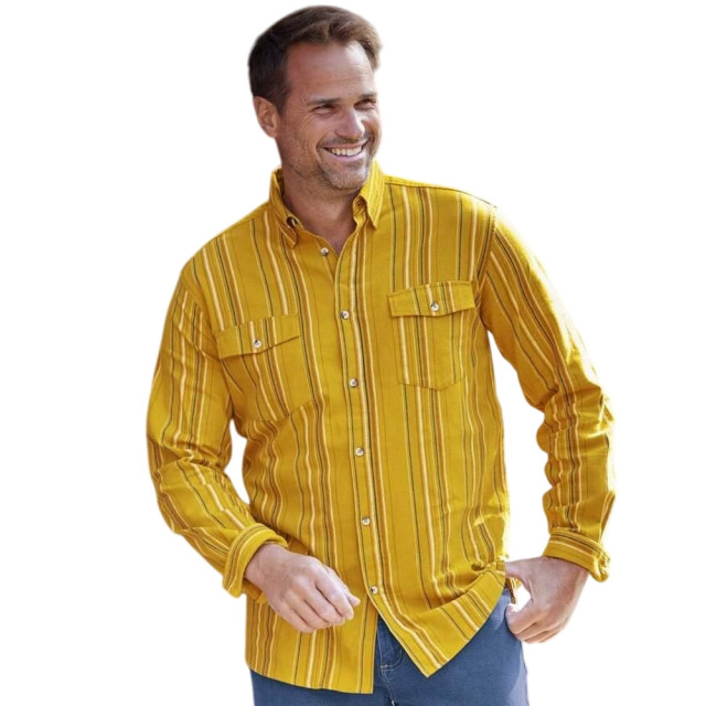 Atlas For Men Heren gestreept flanellen overhemd UTAF1981_ochre large