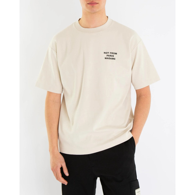 Drole De Monsieur Heren le t-shirt slogan PERM-TS203-CO002-MT-MASTIC large
