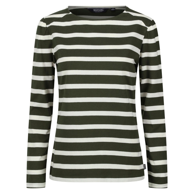 Regatta Dames federica stripe t-shirt met lange mouwen UTRG9454_darkkhakilightvanilla large