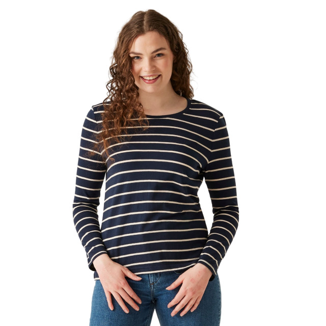 Regatta Dames federica ii stripe t-shirt met lange mouwen UTRG10886_navylightvanilla large