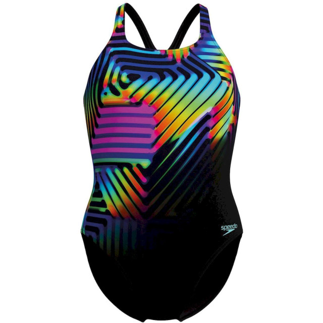 Speedo eco+ dig printed medalist bla/yel badpak sport dames 069131_994-36 large