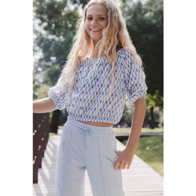 Looxs Revolution Offshoulder top blue print voor meisjes in de kleur 2512-5135-192 large