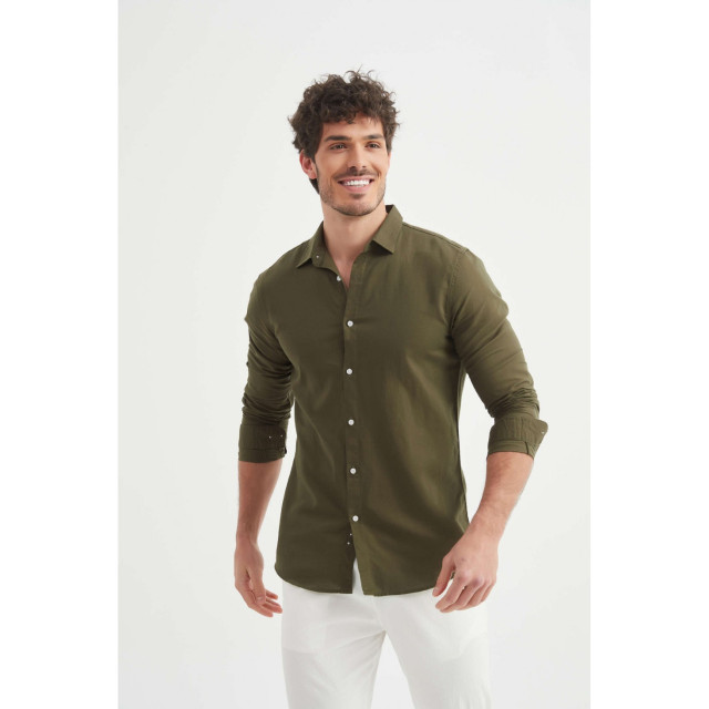 William de Faye Linnen shirt kaki WM25-154-KAKI large