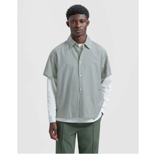 Olaf Hussein Boxy seersucker stripe shirt ss korte mouw overhemden m200303 M200303 large