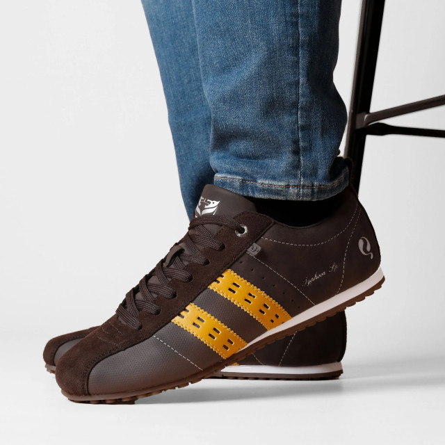 Q1905 Sneaker typhoon sp donkerbruin/geel QM1244809-800-1 large