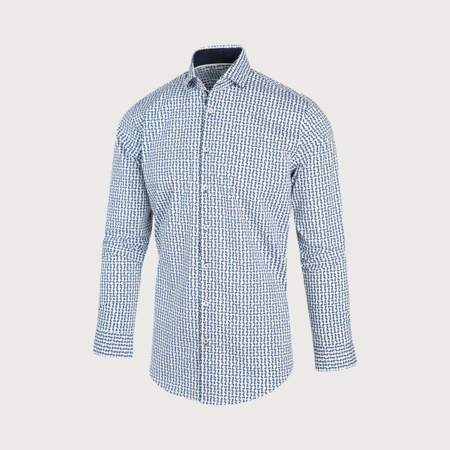 Blue Industry Wit blauw print overhemd | 2109.22-NAVY large