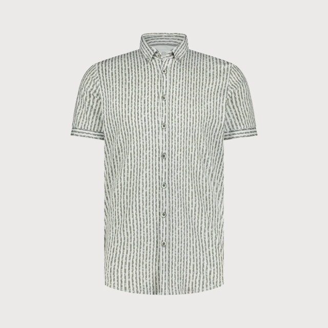 Blue Industry Het katoenen gestreepte korte mouwen overhemd | 5129.51-GREY large