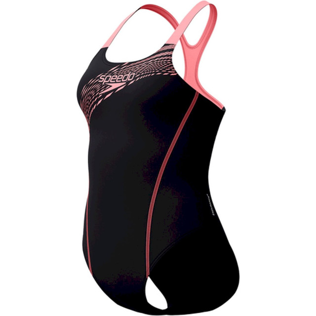 Speedo eco medley logo medalist 1p bla/ora wedstrijd badpak dames oranje-zwart 068131_479-44 large