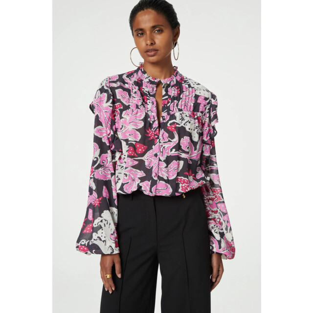 Fabienne Chapot 22-bls-aw23 9509-7317-alf bibi long sleeve blouse antra/bubble gum pin 22-BLS-AW23 9509-7317-ALF large