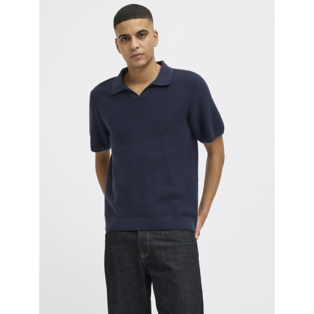 Jack & Jones Jprcceaston knit split neck ss sn navy 5369.37.0007 large