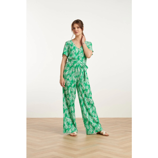 Smashed Lemon 25046 stretch jumpsuit met v-halsbladprint | 25046-530-000 large