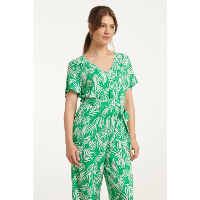 Smashed Lemon 25046 stretch jumpsuit met v-halsbladprint | 25046-530-000 large