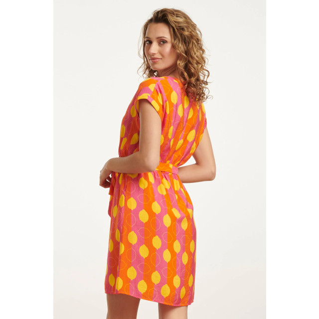 Smashed Lemon 25000 v-hals korte jurk met citroenstrepen print | 25000-998-XXL large Smashed Lemon 25000 v-hals korte jurk met citroenstrepen print | 25000-998-XXL large