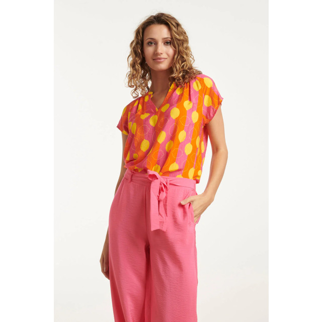 Smashed Lemon 25001 v-hals korte mouw top met citroenstrepen print | 8720331317906 large