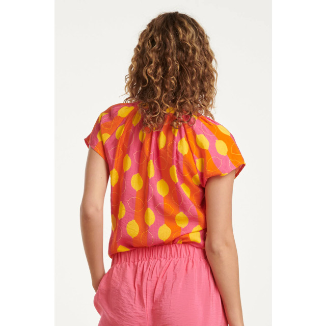 Smashed Lemon 25001 v-hals korte mouw top met citroenstrepen print | 8720331317906 large