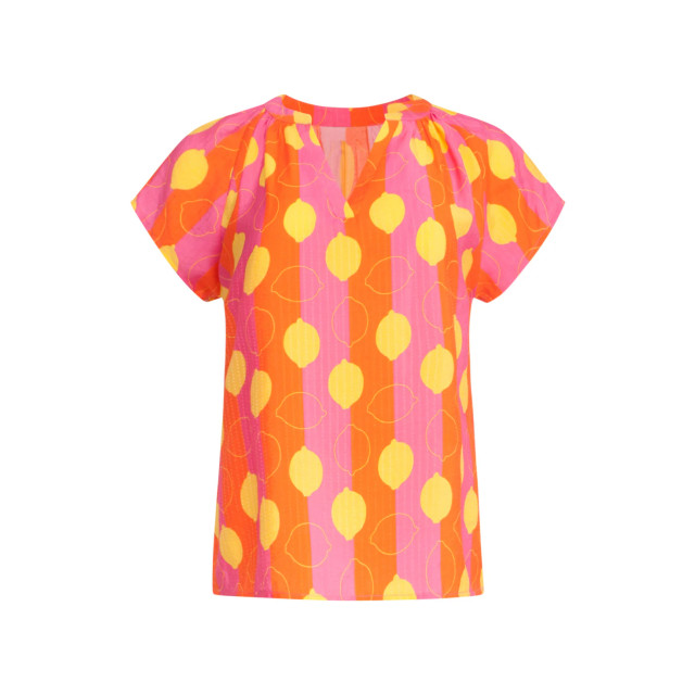 Smashed Lemon 25001 v-hals korte mouw top met citroenstrepen print | 8720331317906 large