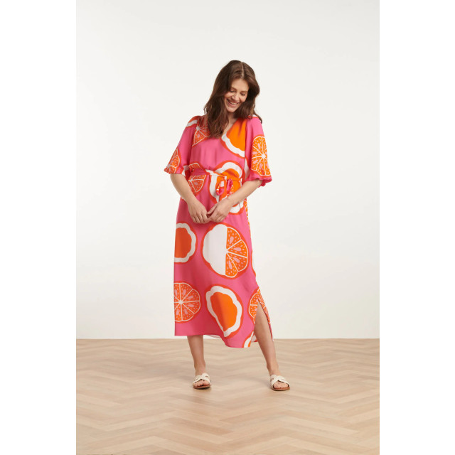 Smashed Lemon 25028 v-neck midi jurk met ballonmouwengrafisch fruitprint | 25028-420-998 large Smashed Lemon 25028 v-neck midi jurk met ballonmouwengrafisch fruitprint | 25028-420-998 large
