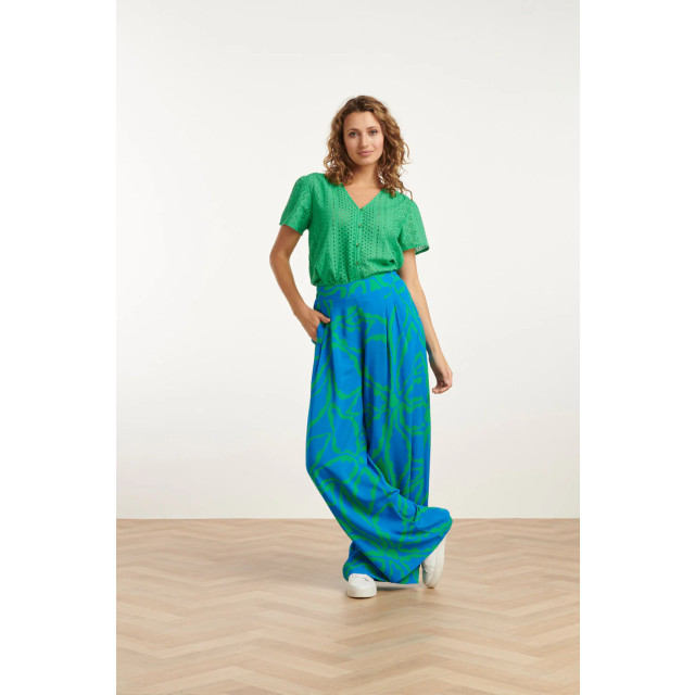 Smashed Lemon 25069 wijde broek met grafische bloemenprint in felblauw 25069-650-530 large