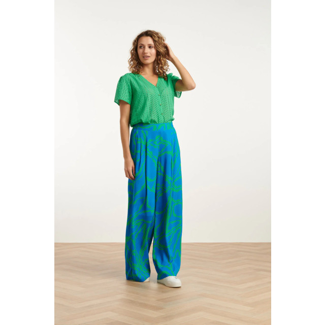Smashed Lemon 25069 wijde broek met grafische bloemenprint in felblauw 25069-650-530 large