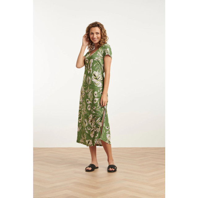Smashed Lemon 25159 leaf print stretch midi jurk | 25159-550-500 large Smashed Lemon 25159 leaf print stretch midi jurk | 25159-550-500 large