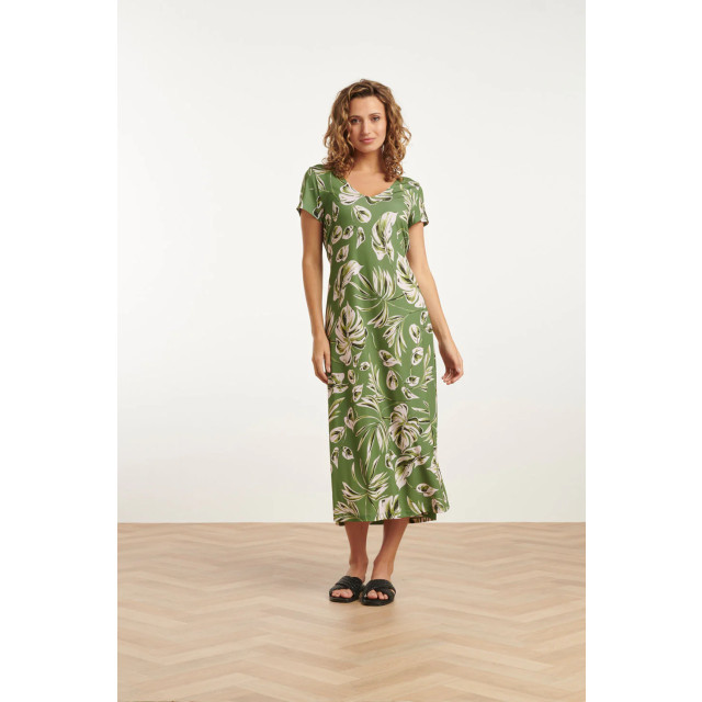 Smashed Lemon 25159 leaf print stretch midi jurk | 25159-550-500 large Smashed Lemon 25159 leaf print stretch midi jurk | 25159-550-500 large
