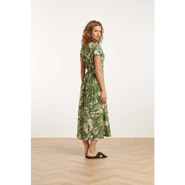 Smashed Lemon 25159 leaf print stretch midi jurk | 25159-550-500 large Smashed Lemon 25159 leaf print stretch midi jurk | 25159-550-500 large