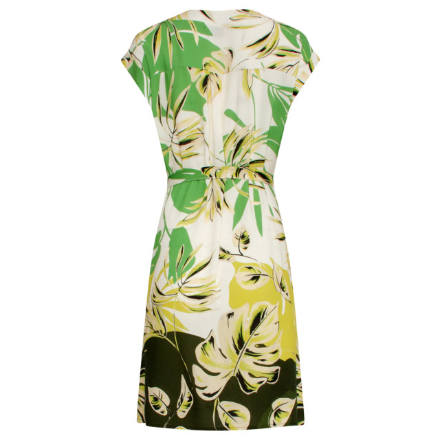 Smashed Lemon 25162 off white bladprint jurk met v-hals | 25162-550-500 large Smashed Lemon 25162 off white bladprint jurk met v-hals | 25162-550-500 large