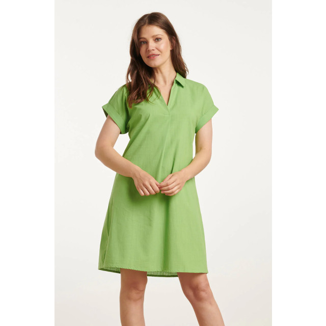 Smashed Lemon 25176 lime linnen jurk met kraag | 25176-500-3XL large