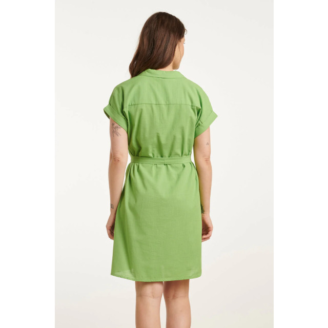 Smashed Lemon 25176 lime linnen jurk met kraag | 25176-500-3XL large