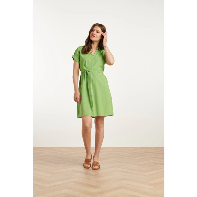 Smashed Lemon 25176 lime linnen jurk met kraag | 25176-500-3XL large