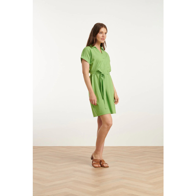 Smashed Lemon 25176 lime linnen jurk met kraag | 25176-500-3XL large
