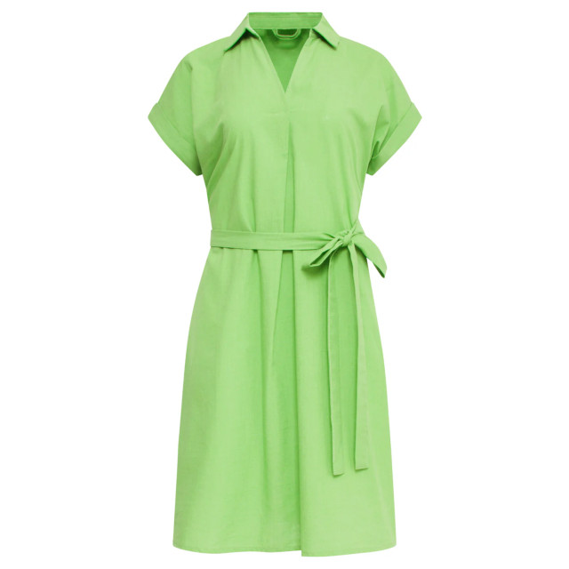Smashed Lemon 25176 lime linnen jurk met kraag | 25176-500-3XL large