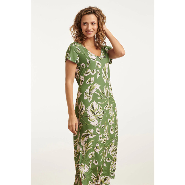 Smashed Lemon 25159 leaf print stretch midi jurk | 25159-550-500 large Smashed Lemon 25159 leaf print stretch midi jurk | 25159-550-500 large