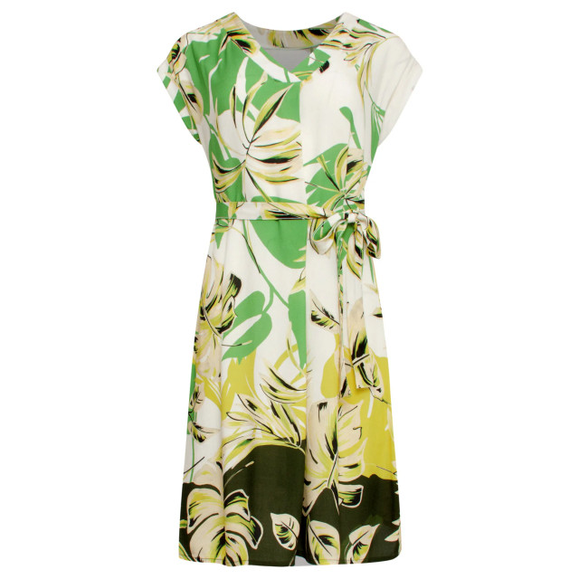 Smashed Lemon 25162 off white bladprint jurk met v-hals | 25162-550-500 large Smashed Lemon 25162 off white bladprint jurk met v-hals | 25162-550-500 large